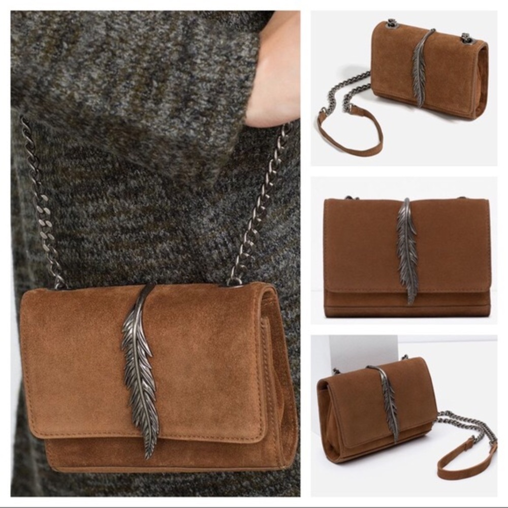 ZARA Leather Crossbody Bag with Metal Detail